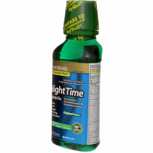 GoodSense Acetaminophen Nighttime Cold & Flu Relief Liquid, Original, 12 fl oz Perspective: left