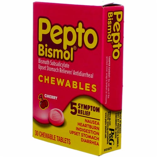 Pepto Bismol Cherry Chewables Tablets, Fast Stomach Relief, 30 ct Perspective: left