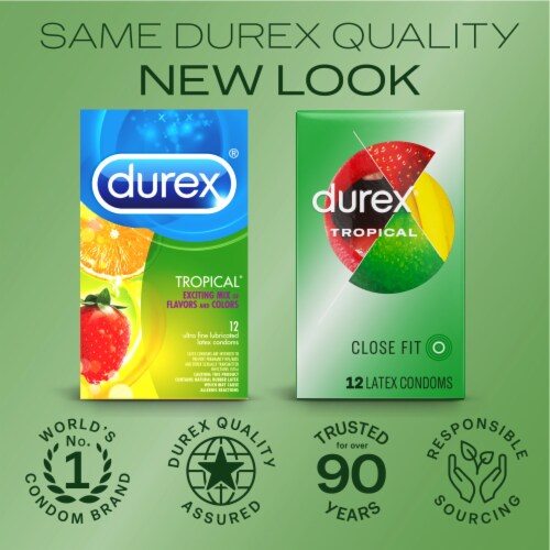 Durex Tropical Flavored Premium Natural Latex Condoms Perspective: left