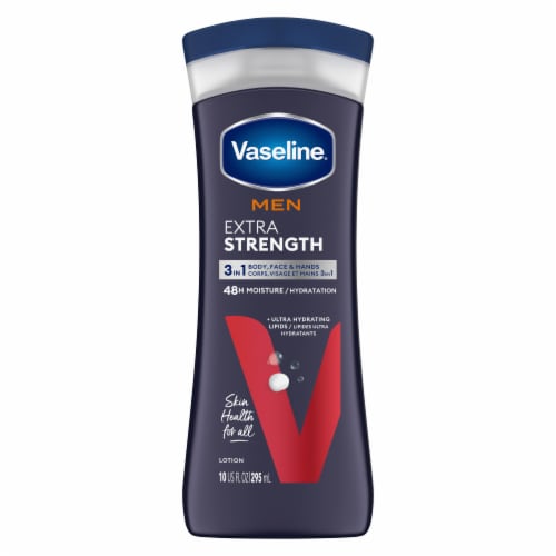 Vaseline Men Extra Strength Face Hands & Body Lotion For Men Perspective: left