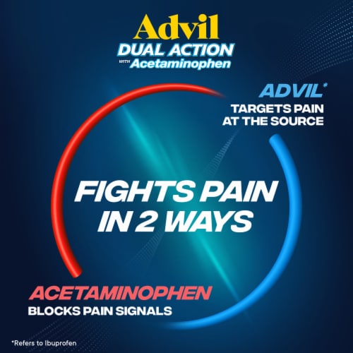 Advil Dual Action Acetaminophen & Ibuprofen Pain Relieving Caplets Perspective: left