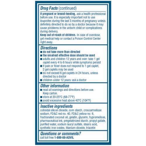 Advil Ibuprofen Coated Gel Caplets 200mg Perspective: left
