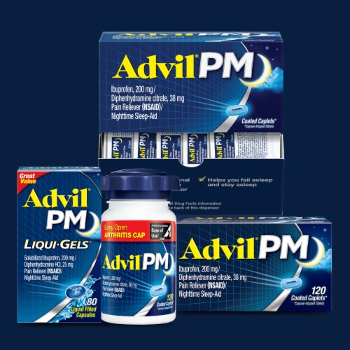 Advil PM Liqui-Gels Pain Reliever and Sleep Aid, Ibuprofen for Pain Relief Perspective: left