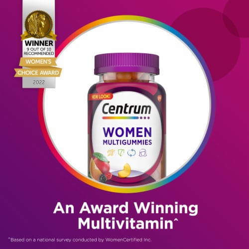 Centrum Women Multigummies Multivitamin and Multimineral Supplement Assorted Fruit Flavor Gummies Perspective: left