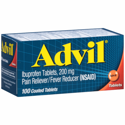 Advil 200 mg Ibuprofen Coated Tablets Perspective: left
