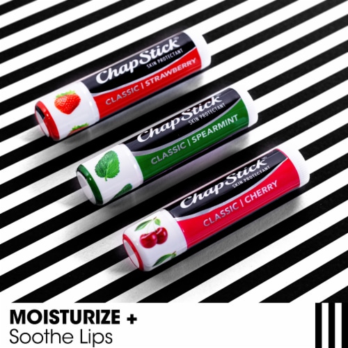 ChapStick Classic Variety Pack Flavored Lip Balm Tube Cherry Spearmint Strawberry Perspective: left