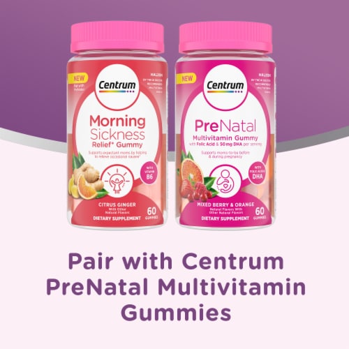 Centrum Morning Sickness Relief Gummies, Citrus Ginger Flavor Perspective: left