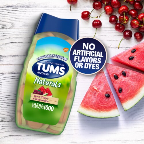 TUMS Naturals Black Cherry & Watermelon Ultra Strength Antacid Tablets Perspective: left