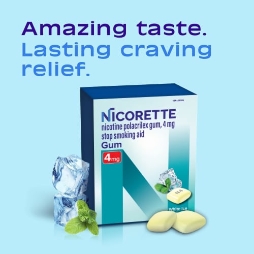 Nicorette Nicotine Gum with Behavioral Support Program 4 mg White Ice Mint Flavor Perspective: left