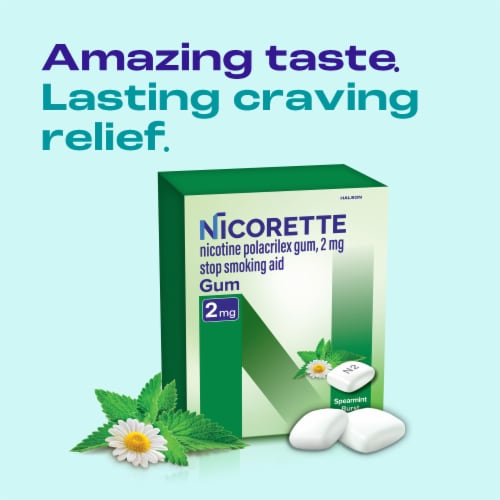 Nicorette Nicotine Gum Stop Smoking Aid, 2 mg, Spearmint Burst Flavor - 100 Count Perspective: left