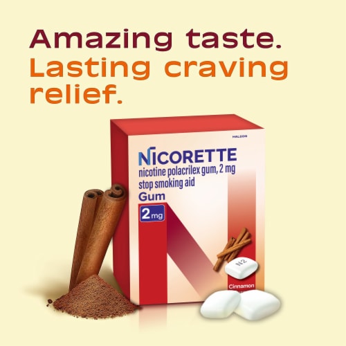 Nicorette Nicotine Cinnamon Surge Flavor Gum Perspective: left