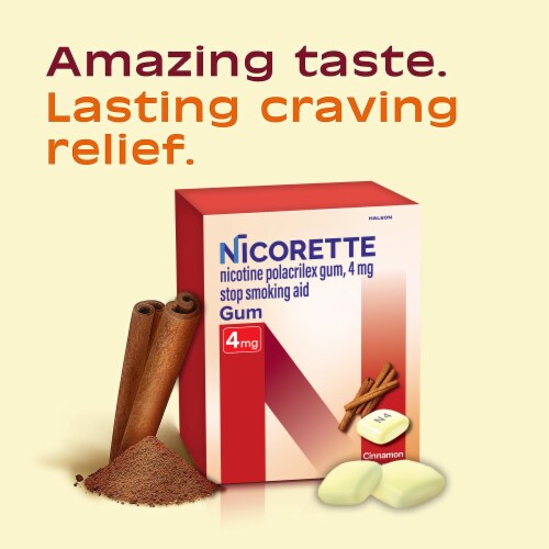 Nicorette Nicotine Gum to Help Stop Smoking 4 mg Cinnamon Surge Flavor Perspective: left