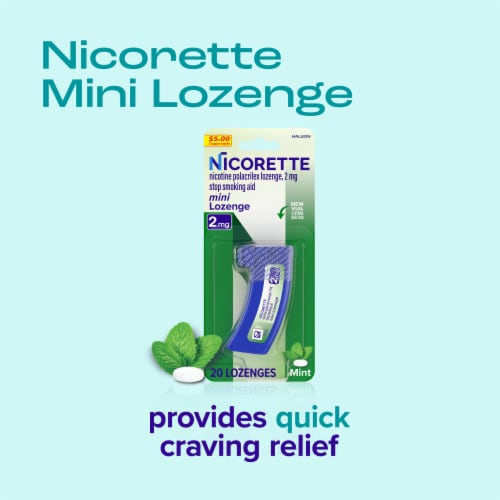Nicorette Mini Nicotine Lozenges Stop Smoking Aid 2 mg Mint Flavor Perspective: left