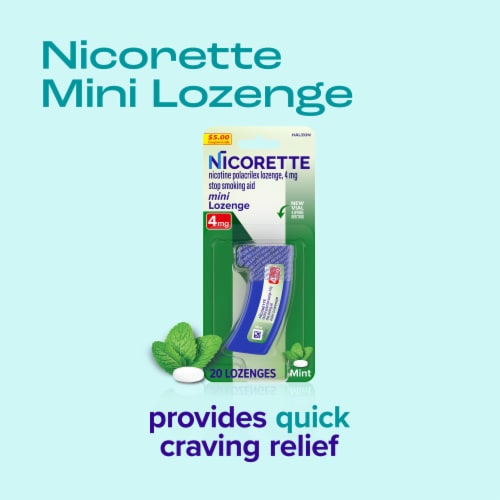 Nicorette Mini Nicotine Lozenges 4 mg Mint Flavor Perspective: left