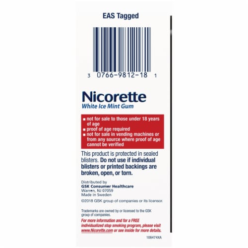 Nicorette White Ice Mint Nicotine Gum 4mg Perspective: left