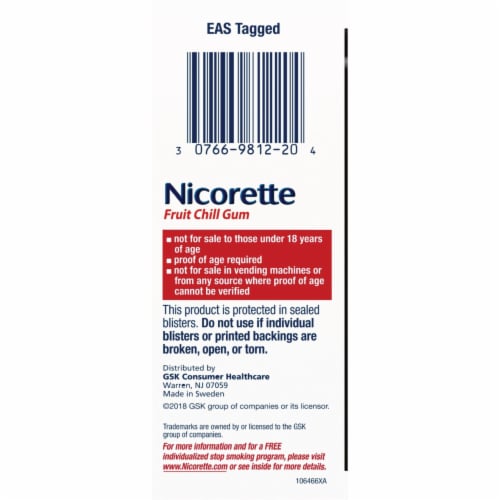 Nicorette Fruit Chill Nicotine Gum 4mg Perspective: left