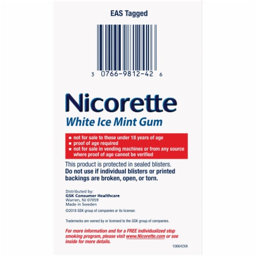 Nicorette White Ice Mint Nicotine Gum 2mg Perspective: left