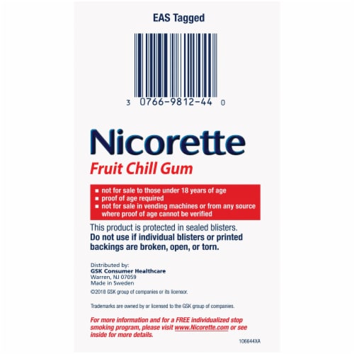 Nicorette Fruit Chill Nicotine Gum 2mg Perspective: left