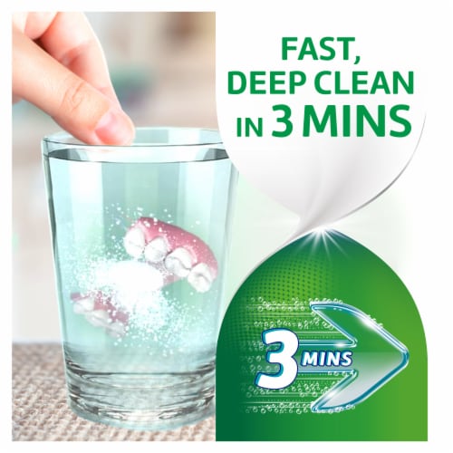 Polident Three Minute Triple Mint Antibacterial Denture Cleanser Effervescent Tablets Perspective: left