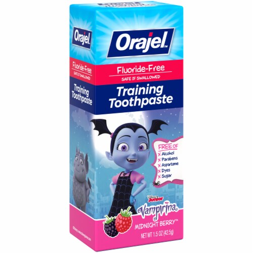 Orajel Vampirina Midnight Berry Fluoride-Free Training Toothpaste Perspective: left