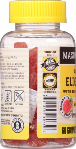 Mason Natural Raspberry Flavor Sambucus Elderberry Supplement Gummies Perspective: left
