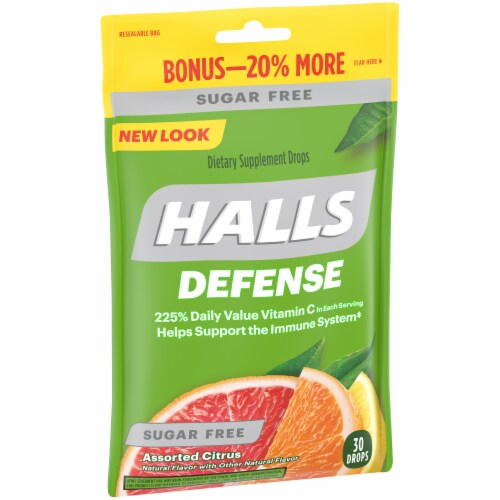 HALLS Sugar Free Assorted Citrus Cough Suppressant Drops Perspective: left