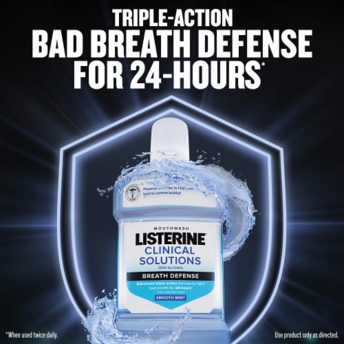 Listerine Clinical Solutions MouthwashBreath Defense Alcohol-Free Smooth Mint Oral Rinse Perspective: left