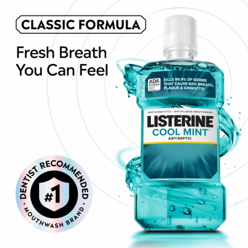 Listerine Antiseptic Mouthwash Cool Mint Daily Oral Rinse Kills 99% of Germs that Cause Bad Breath Perspective: left