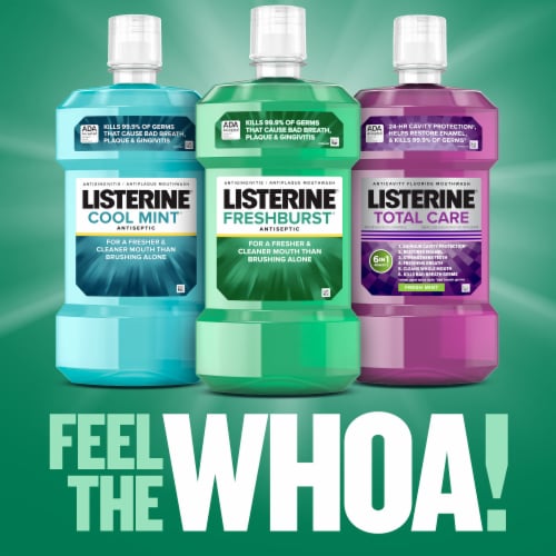 Listerine Antiseptic Mouthwash Freshburst Spearmint Flavor Daily Oral Rinse for Bad Breath Perspective: left
