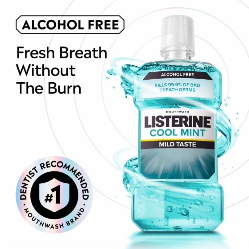 Listerine Alcohol-Free Mouthwash For Bad Breath, Cool Mint Perspective: left