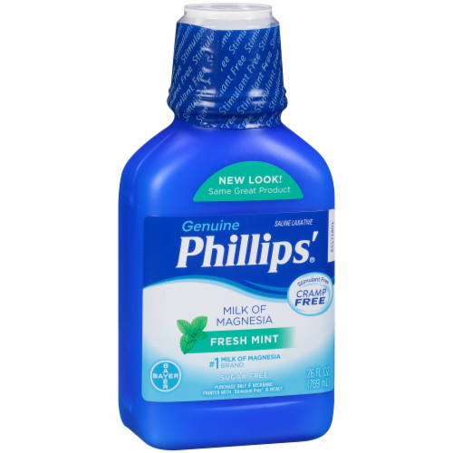 Phillips® Fresh Mint Milk of Magnesia Liquid Laxative Bottle Perspective: left