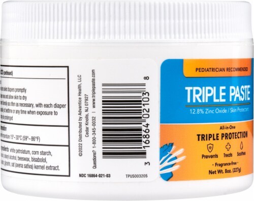 Triple Paste Diaper Rash Cream for Baby - 2 oz Tube - Zinc Oxide Ointment Treats, Soothes and Prevents Diaper Rash - Pediatrician-Recommended