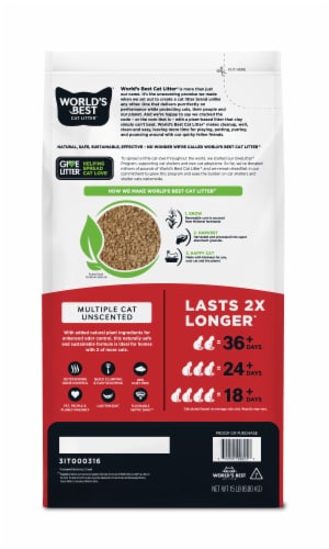 World's Best Cat Litter Multiple Cat Unscented Clumping Formula Perspective: left