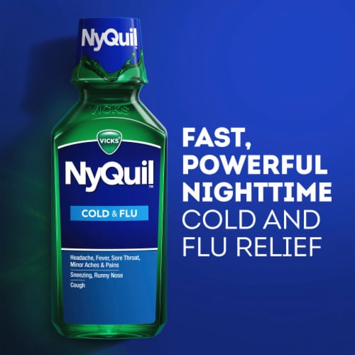 Vicks NyQuil Cold and Flu Relief Liquid Medicine Perspective: left