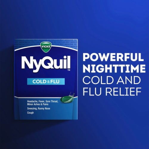 Vicks NyQuil Cold and Flu Relief Liquicaps Medicine Perspective: left
