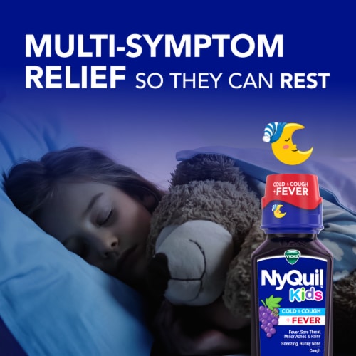 Vicks NyQuil Kids Cold & Cough + Fever Multi-Symptom Relief Grape Liquid Perspective: left