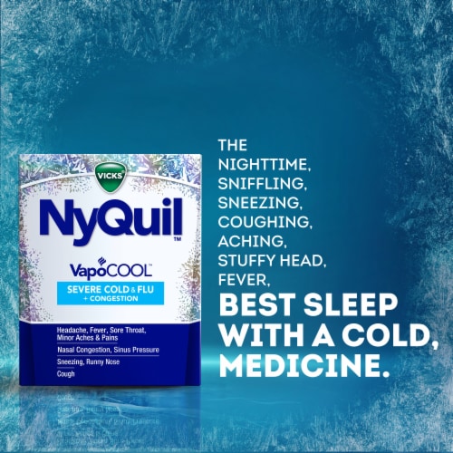 Vicks DayQuil and NyQuil Menthol Flavor VapoCOOL SEVERE Cold Flu and Congestion Medicine Caplets Perspective: left