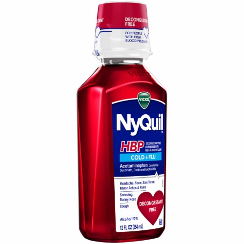 Vicks NyQuil HBP Cold & Flu Cherry Flavored Liquid Relief Perspective: left