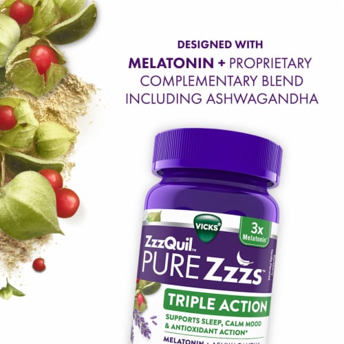 ZzzQuil PURE Zzzs Triple Action Gummies Perspective: left