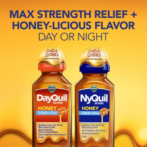 Vicks DayQuil & NyQuil Severe Cold & Flu Medicine Acetaminophen Honey Liquid Combo Pack Perspective: left