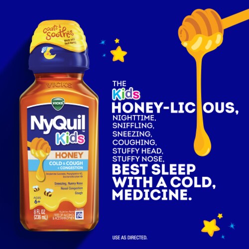 Vicks NyQuil Kids Honey Cold & Cough + Congestion Liquid Perspective: left