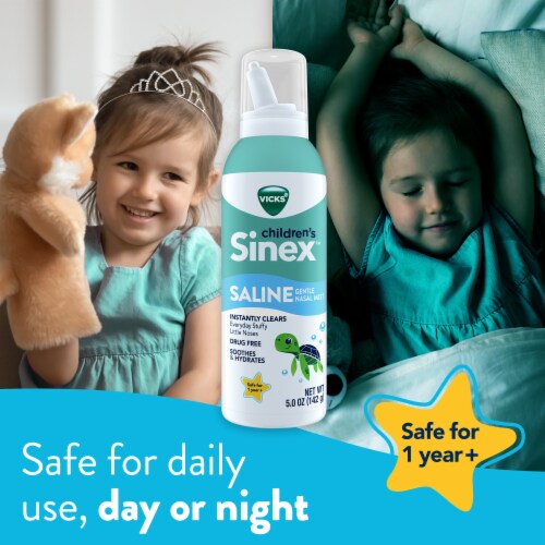 Vicks Children's Sinex Gentle Saline Nasal Spray for Sinus Congestion Relief Perspective: left