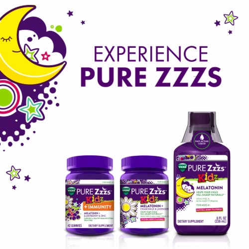 Vicks Pure Zzzs Kidz + Immunity Melatonin Sleep Aid Gummies Perspective: left
