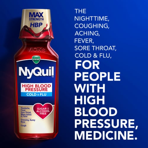 Vicks NyQuil High Blood Pressure Cold and Flu Relief Liquid Medicine Perspective: left