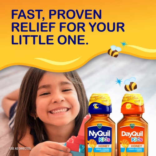 VICKS DayQuil & NyQuil Kids Honey Cold & Cough + Congestion Liquid Combo Pack Perspective: left