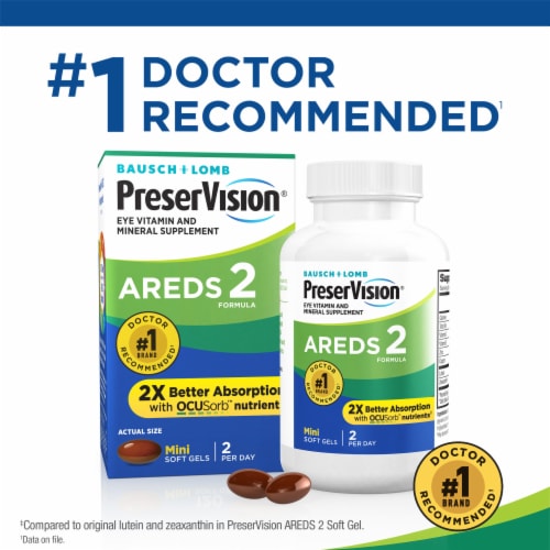 Bausch + Lomb PreserVision® Areds 2 Eye Vitamin and Mineral Supplement Soft Gels Perspective: left