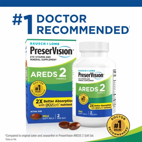Bausch + Lomb PreserVision® Areds 2 Eye Vitamin and Mineral Supplement Soft Gels Perspective: left
