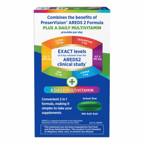 PreserVision® Areds 2 + Multi Vitamin Eye Vitamin & Mineral Supplement Soft Gels Perspective: left