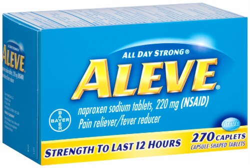 Aleve Naproxen Sodium Pain Reliever/Fever Reducer 220mg caplets Perspective: left