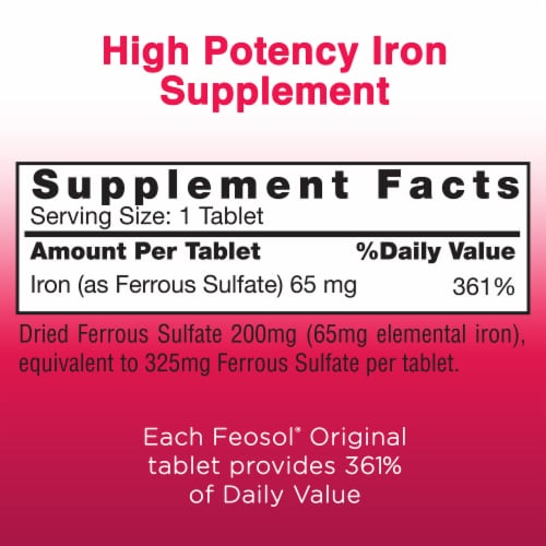 Feosol Ferrous Sulfate Iron Tablets Perspective: left